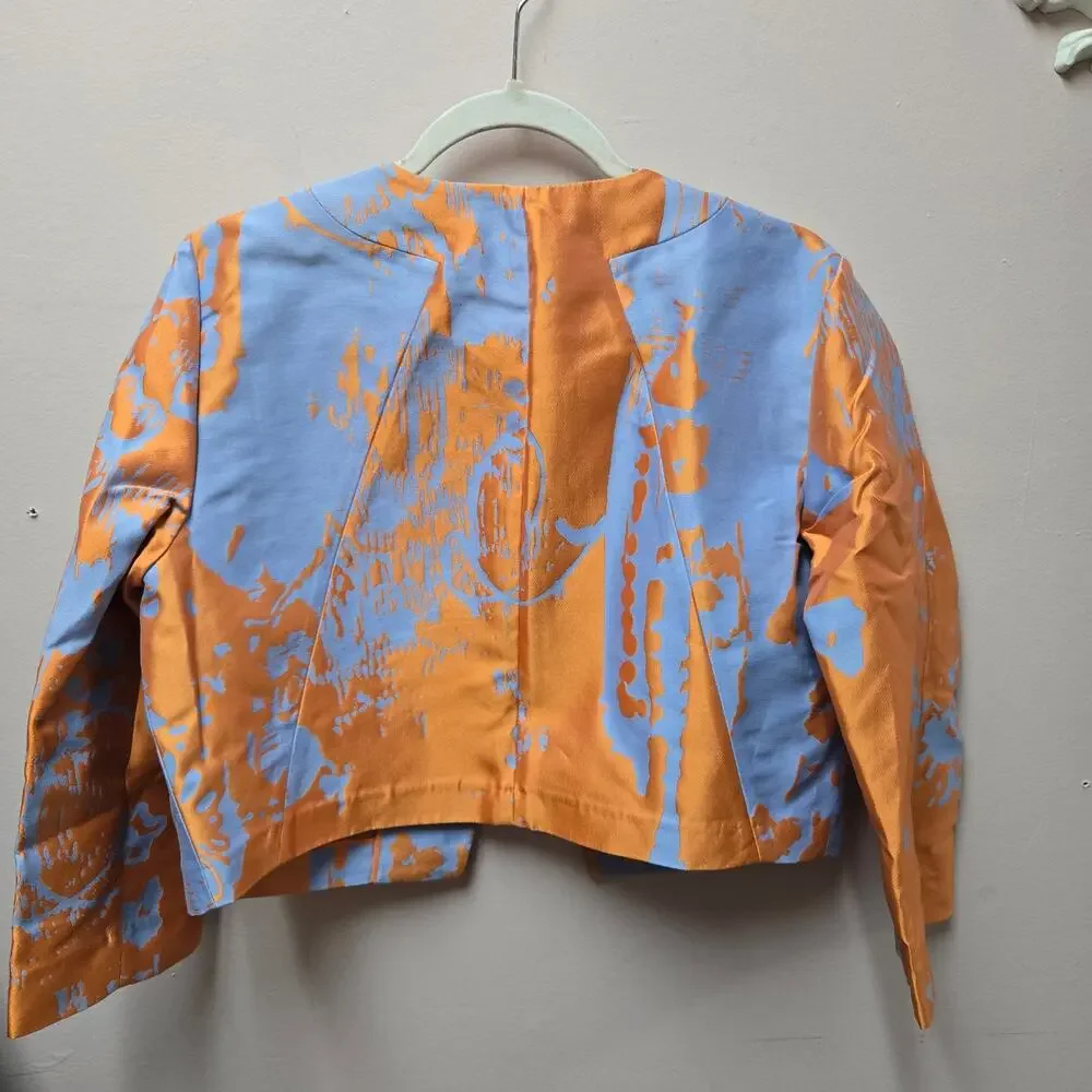 Lafayette 148 New York Jacquard Dress Jacket Set Sz 14 Orange Blue